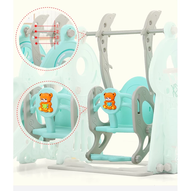 Zjeżdżalnia multifunkcyjna inSPORTline Swingslide 4w1 ∙ z huśtawką i koszem ∙ miś z muzyką ∙ regulowana wysokość ∙ max 40 kg ∙ HDPE ∙ bezpieczna