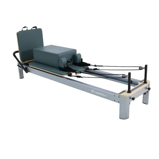 Reformer do pilatesu inSPORTline Oquiler ∙ system sprężynowy ∙ nośność 150 kg ∙ rama aluminiowa ∙ box w zestawie