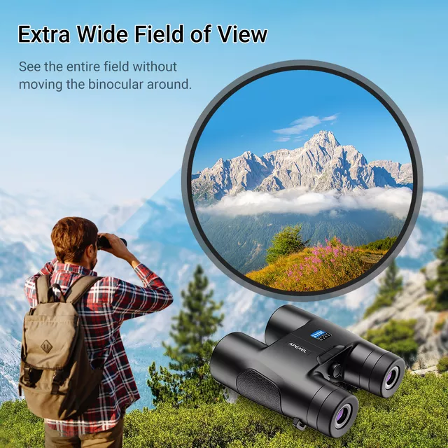 Lornetka Apexel 10x42 AutoFocus ∙ autofokus ∙ powłoki antyrefleksyjne ∙ pryzmat BAK4 ∙ pole widzenia 101 m/1000 m ∙ waga 595 g ∙ aluminiowa obudowa z gumą