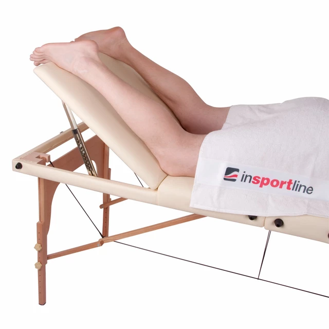 Stół do masażu inSPORTline Japane ∙ składany drewniany ∙ regulacja wysokości 60–85 cm ∙ nośność 250 kg - Biało-pomarańczowy