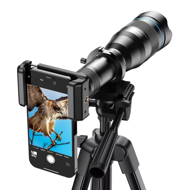 Teleobiektyw Apexel 60X do telefonów ∙ 60-krotny zoom optyczny ∙ wielowarstwowa optyka FMC ∙ przysłona 50 mm ∙ składany statyw ∙ metalowa konstrukcja