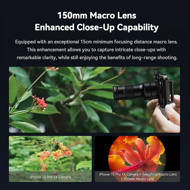 Zestaw teleobiektyw i makro Apexel TM6 ∙ zoom optyczny 6x ∙ ogniskowa makro 150 mm ∙ kompatybilny z iOS/Android ∙ antyrefleksyjne powłoki ∙ waga 203 g