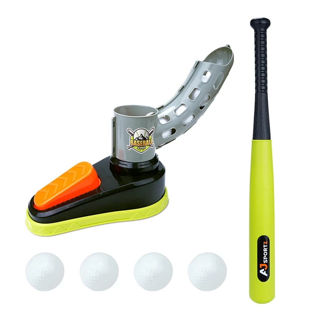 Zestaw do baseballu inSPORTline TBS230 ∙ kij regulowany 36,5-60 cm ∙ 4 piłki plastikowe ∙ wyrzutnia z pedałem ∙ dziecięcy miotacz