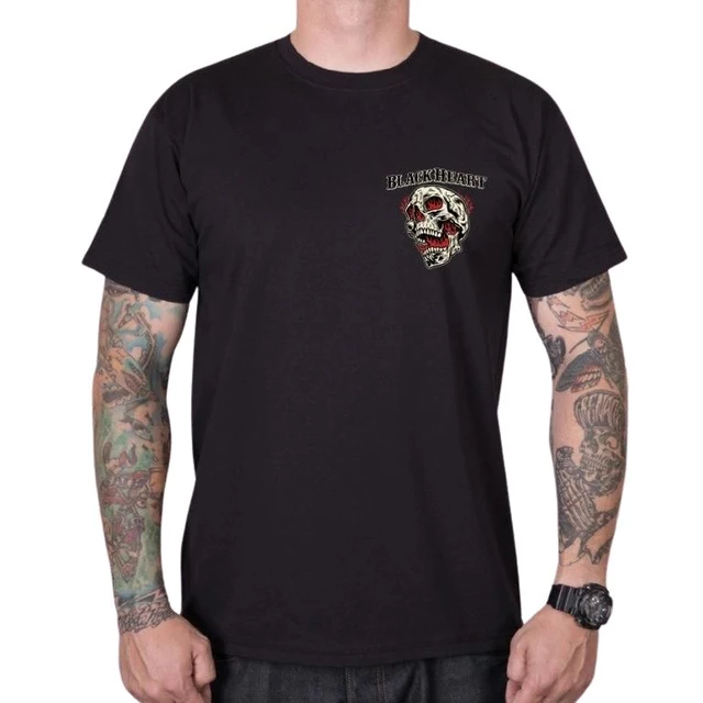 Koszulka męska na motocykl t-shirt BLACK HEART Flame Piston - Czarny