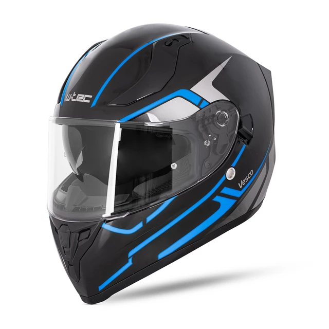 Kask integralny motocyklowy zamknięty z blendą W-TEC Vesco - Czarny mat-refleks - Błyszczący czarno-niebieski