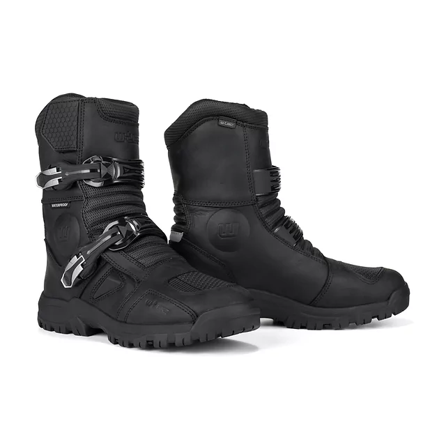 Buty motocyklowe W-TEC Lougamax CE ∙ skóra naturalna ∙ certyfikat CE ∙ wodoodporne ∙ ochraniacze kostek - Czarny - Czarny
