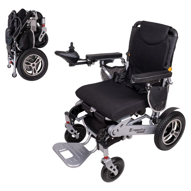 Składany wózek elektryczny / inwalidzki inSPORTline Hawkie II ∙ 700 W (2×350 W) ∙ sterowanie joystickiem ∙ lekka konstrukcja - Srebrny - Srebrny