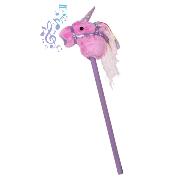 Konik na kiju hobby horse inSPORTline Garanito ∙ jednorożec różowy ∙ odtwarza dźwięki ∙ miękki mikropolar ∙ lekki 350 g - Różowy - Fioletowy