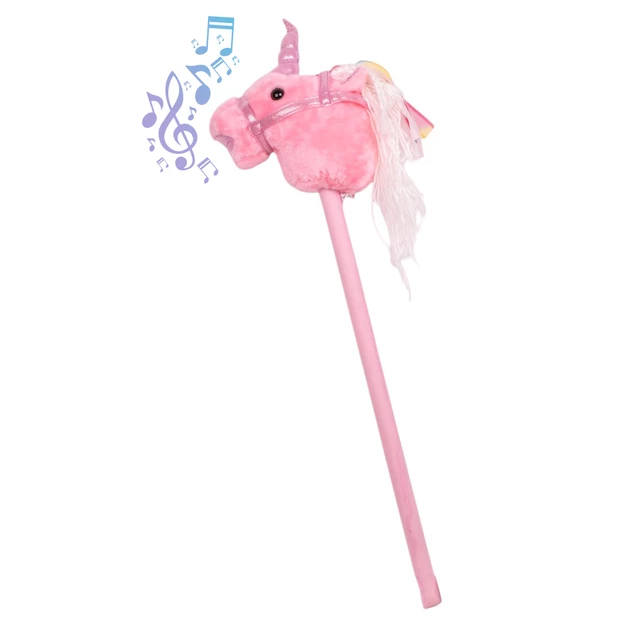 Konik na kiju hobby horse inSPORTline Garanito ∙ jednorożec różowy ∙ odtwarza dźwięki ∙ miękki mikropolar ∙ lekki 350 g - Różowy - Różowy