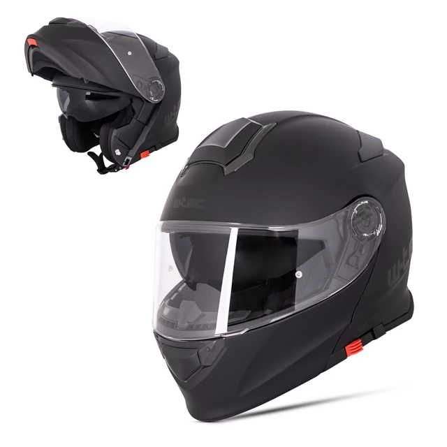 Kask motocyklowy szczękowy z blendą W-TEC Venero - Błyszczący biały - Magic Matt Black