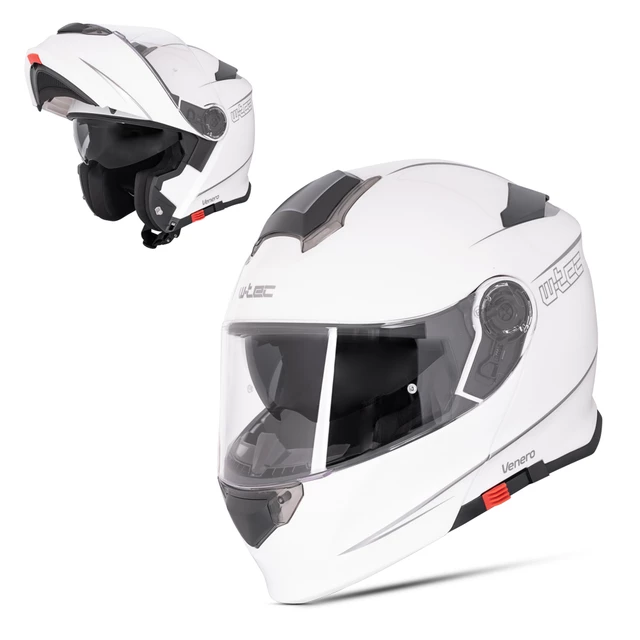 Kask motocyklowy szczękowy z blendą W-TEC Venero - Błyszczący biały - Błyszczący biały