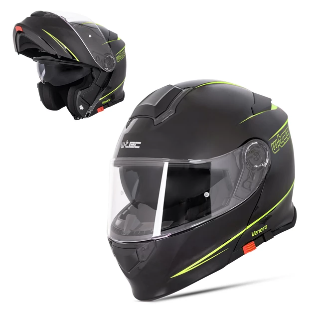 Kask motocyklowy szczękowy z blendą W-TEC Venero - Błyszczący biały - Błyszczący czarno-neonowy żółty