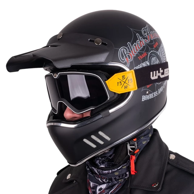 Kask motocyklowy W-TEC Black Heart Retron i gogle Dalhart - Gniewny Czarny - Gniewny Czarny
