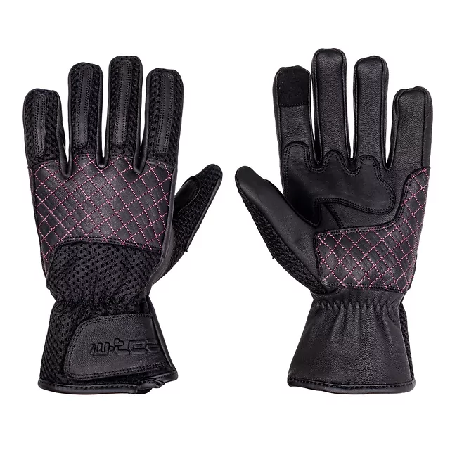 Damskie rękawice motocyklowe W-TEC Ladonna ∙ naturalna skóra ∙ mesh oddychający ∙ pikowane ∙ palec do ekranów