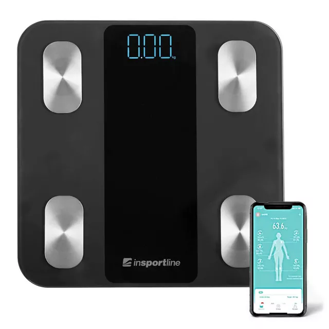 Inteligentna waga łazienkowa inSPORTline Syncale 20 ∙ smart ∙ 14 wartości ciała ∙ bluetooth ∙ fitdays ∙ nośność 180 kg ∙ szkło hartowane