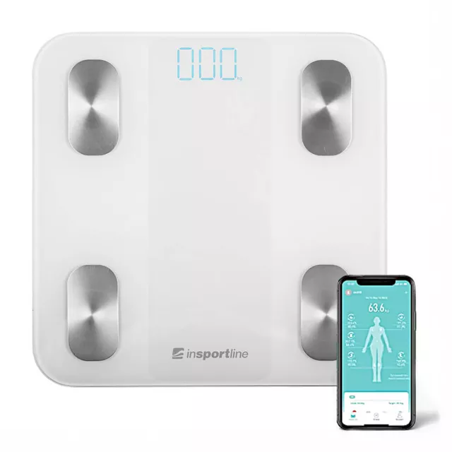 Inteligentna waga łazienkowa inSPORTline Syncale 20 ∙ smart ∙ 14 wartości ciała ∙ bluetooth ∙ fitdays ∙ nośność 180 kg ∙ szkło hartowane