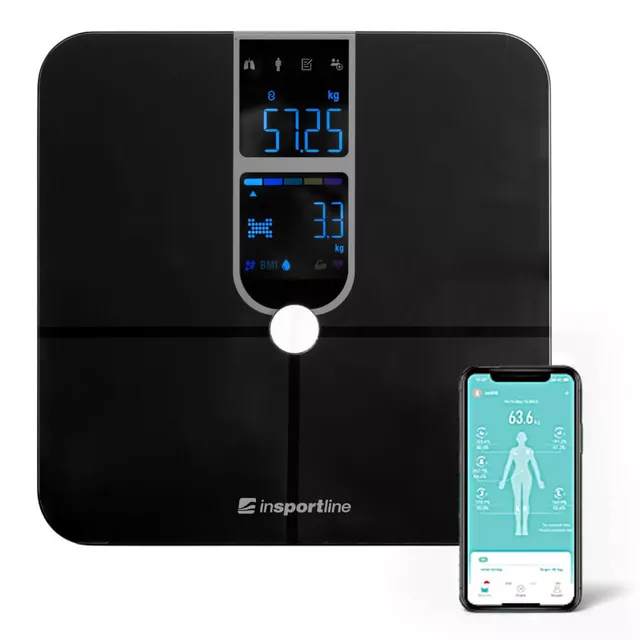 Waga diagnostyczna łazienkowa inSPORTline Syncale 100 ∙ smart ∙ 17 parametrów ciała ∙ puls na wadze ∙ Bluetooth Fitdays ∙ nośność 180 kg