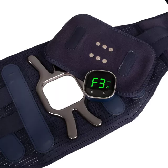 Pas masujący lędźwiowy inSPORTline Soncharge ∙ ciepło 40-50°C ∙ 3 tryby wibracji ∙ 3 poziomy grzania ∙ unisex ∙ oddychający materiał ∙ LCD