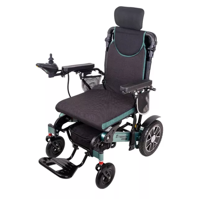 Elektryczny wózek inwalidzki inSPORTline Hawkie Evo II ∙ 700 W ∙ regulowane oparcie ∙ 130 kg - Srebrny - Zielony