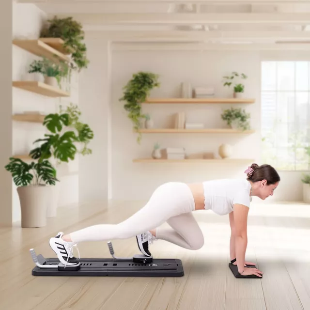 Reformer do pilatesu inSPORTline Trancer Basic ∙ antypoślizgowa deska ∙ składana konstrukcja ∙ stacja na telefon - Fioletowy