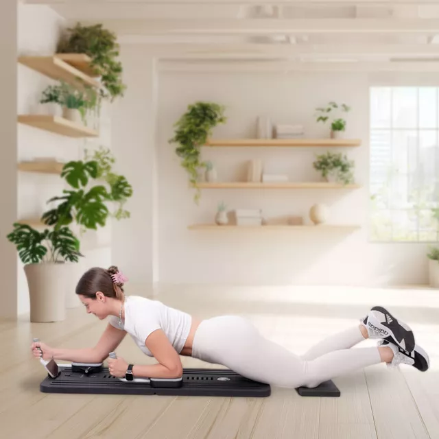 Reformer do pilatesu inSPORTline Trancer Basic ∙ antypoślizgowa deska ∙ składana konstrukcja ∙ stacja na telefon - Fioletowy