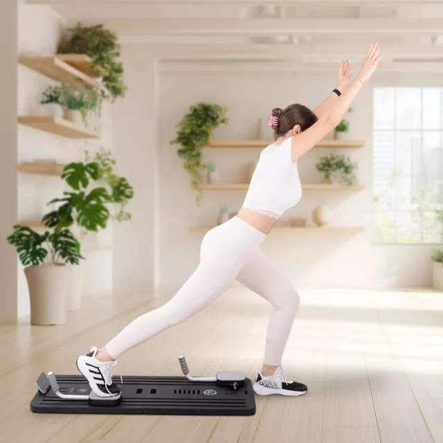 Reformer do pilatesu inSPORTline Trancer Basic ∙ antypoślizgowa deska ∙ składana konstrukcja ∙ stacja na telefon - Fioletowy
