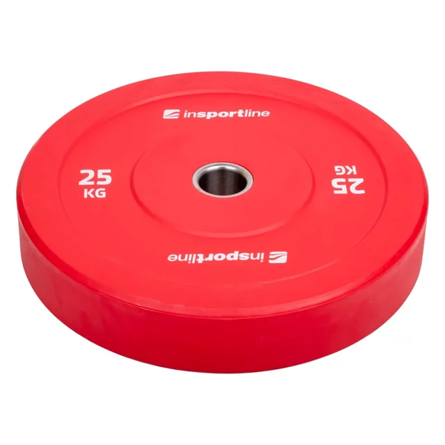 Gumowane obciążenie olimpijskie inSPORTline Bumper Plate Go ∙ 25 kg ∙ 50 mm ∙ powłoka amortyzująca ∙ rdzeń stalowy ∙ wytrzymałe