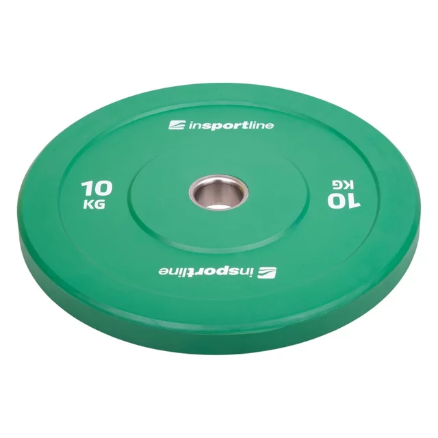 Gumowane obciążenie olimpijskie inSPORTline Bumper Plate Go ∙ 10 kg ∙ 50 mm ∙ powłoka amortyzująca ∙ rdzeń stalowy ∙ wytrzymałe