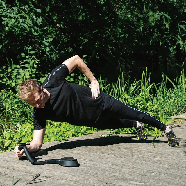 Płyta treningowa plank inSPORTline Holdit ∙ regulacja długości i rozstawu ∙ nośność 120 kg ∙ timer interwałowy ∙ piankowe podpórki