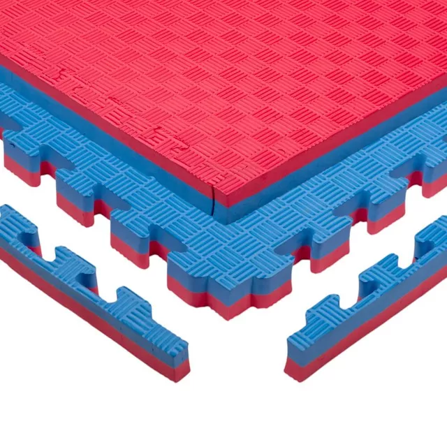 Mata puzzle fitness tatami na podłogę ochronna inSPORTline Malmeida 100x100x4 cm - szaro-czarny, wzór słomkowy - czerwono-niebieski, wzór 5 pasków