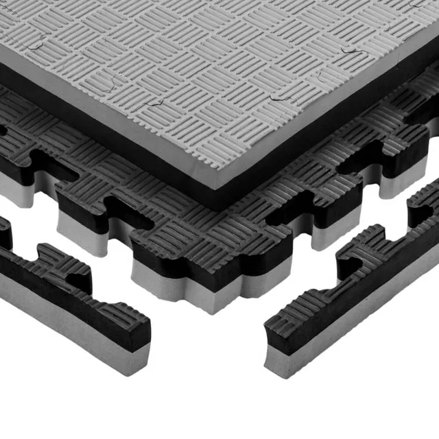 Mata puzzle fitness tatami na podłogę ochronna inSPORTline Malmeida 100x100x4 cm - szaro-czarny, wzór słomkowy - szaro-czarny, wzór 5 pasków