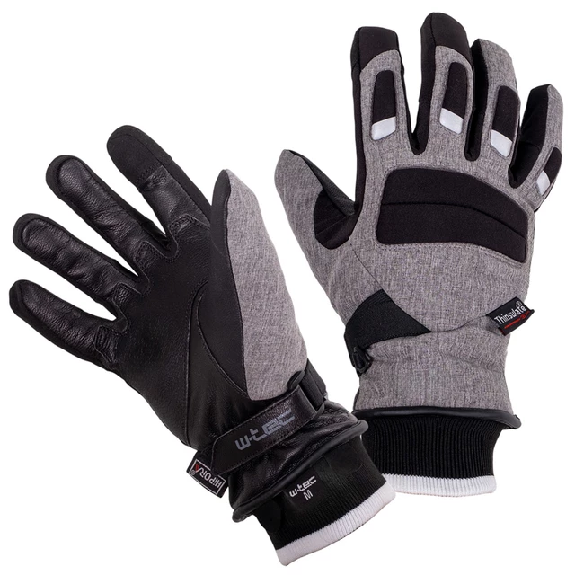 Rękawiczki motocyklowe i narciarskie W-TEC Sabresul ∙ kozia skóra/softshell ∙ membrana Hipora ∙ izolacja Thinsulate 3M ∙ touch screen - Szary