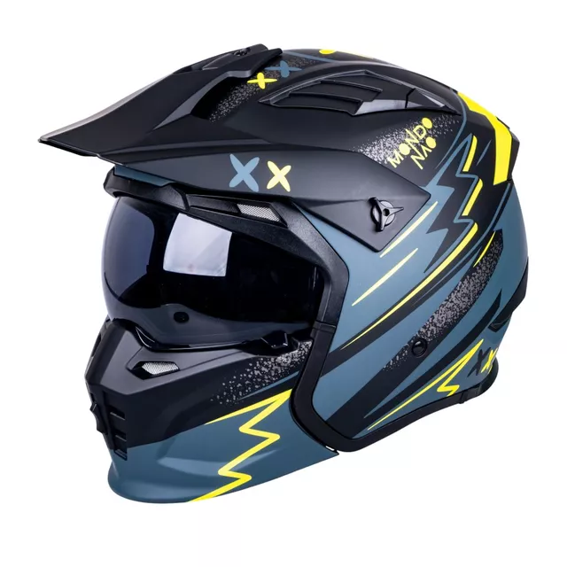 Kask motocyklowy modułowy W-TEC Badalone Graphic ∙ zapięcie mikrometryczne ∙ miejsce na interkom ∙ zdejmowana szczęka - matowy czarno-żółty
