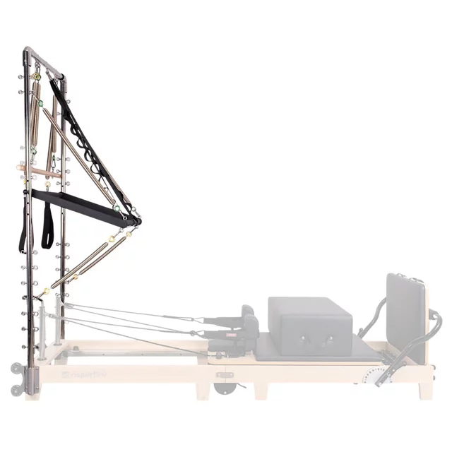 Wieża do reformera Pilates inSPORTline Driftaler ∙ nośność 100 kg ∙ drewniany drążek roll-down ∙ 8 sprężyn ∙ uchwyt V ∙ 53 oczka
