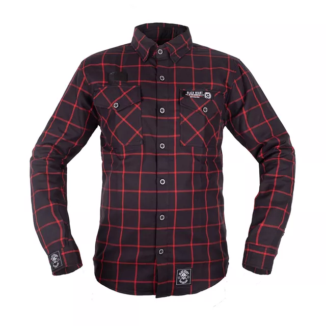 Koszula flanelowa męska motocyklowa W-TEC Black Heart Respector II - czarny z czerwonym paskiem