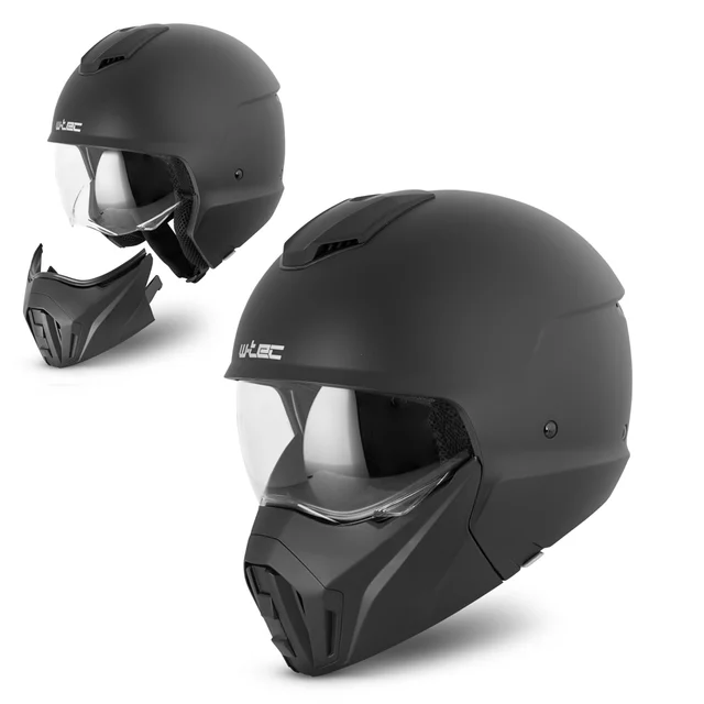 Kask modułowy motocyklowy W-TEC Satalone ∙ 2 w 1 ∙ homologacja ∙ skorupa ABS ∙ wyjmowana wyściółka ∙ zapięcie mikrometryczne - Black Matt - Black Matt