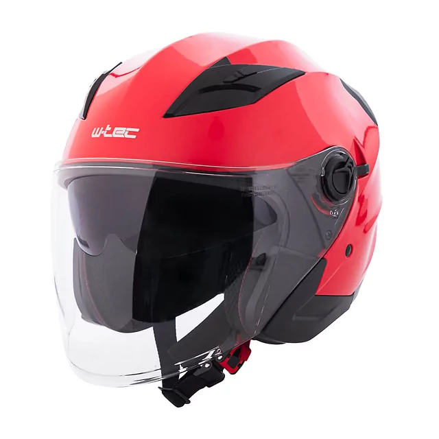 Kask motocyklowy otwarty W-TEC Barcela Carmesi ∙ blenda przeciwsłoneczna ∙ regulowana wentylacja ∙ homologacja - Czerwony