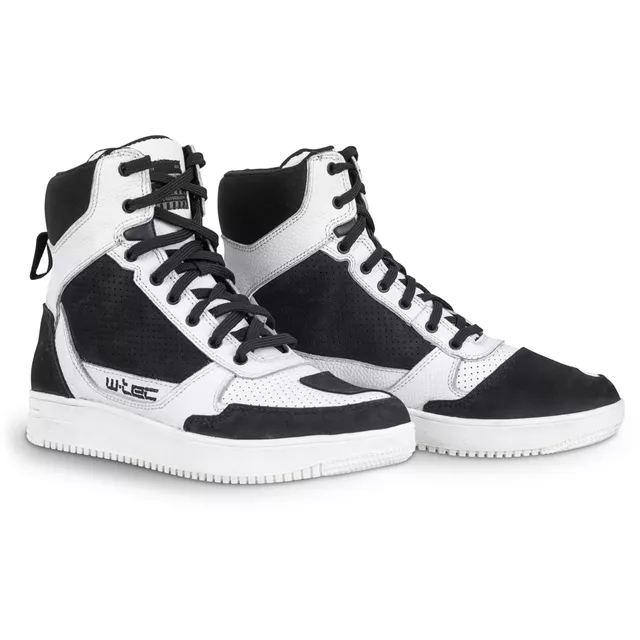 Buty motocyklowe W-TEC Bastige ∙ naturalna skóra ∙ ochrona kostek ∙ wzmocniona pięta i nosek ∙ antypoślizgowa podeszwa ∙ wentylacja - Czarno-biały