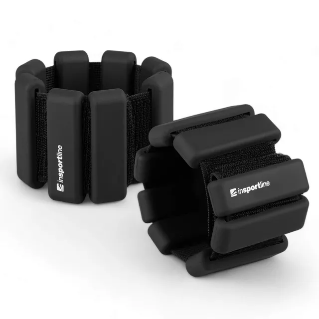 Obciążniki na ręce i nogi inSPORTline Brace 2×1 kg ∙ rzep ∙ silikonowa powłoka ∙ stalowe wypełnienie - Czarny