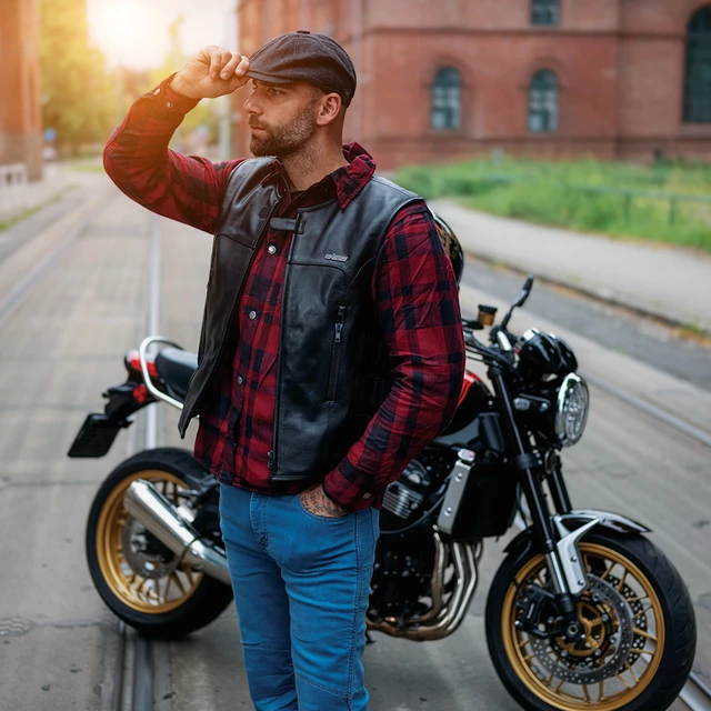 Skórzana kamizelka motocyklowa W-TEC Trabacho - Czarny