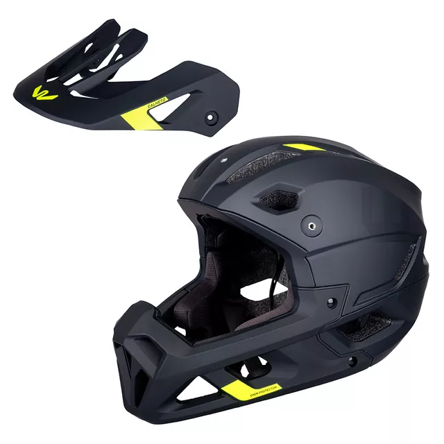 Kask downhillowy full face W-TEC Calheto ∙ odpinany regulowany daszek ∙ wentylacja 16 otworów ∙ wyjmowana wyściółka - Czarno-srebrny