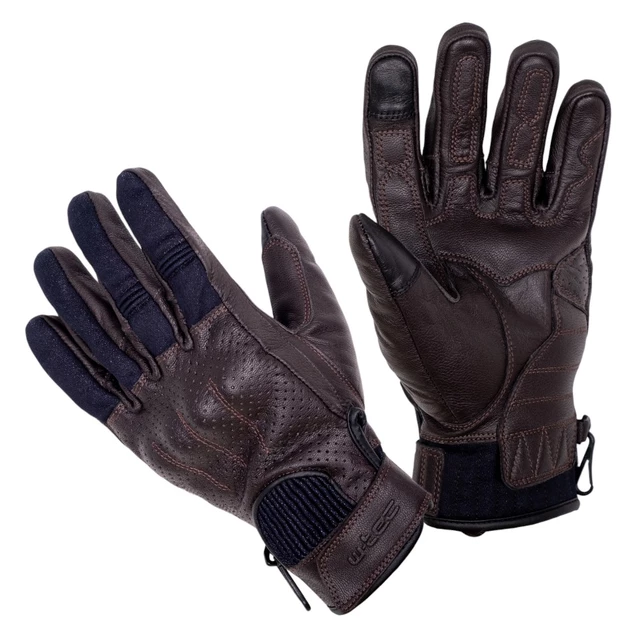 Letnie skórzane rękawice motocyklowe W-TEC Fowlar - deep coffee-indigo