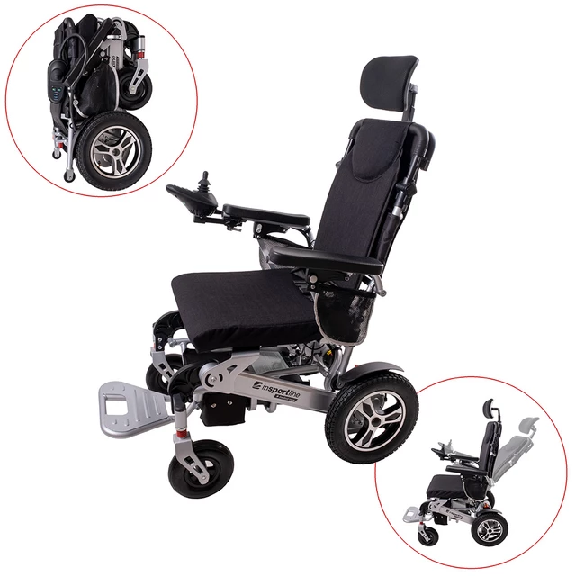 Elektryczny wózek inwalidzki inSPORTline Hawkie Evo II ∙ 700 W ∙ regulowane oparcie ∙ 130 kg - Srebrny - Srebrny