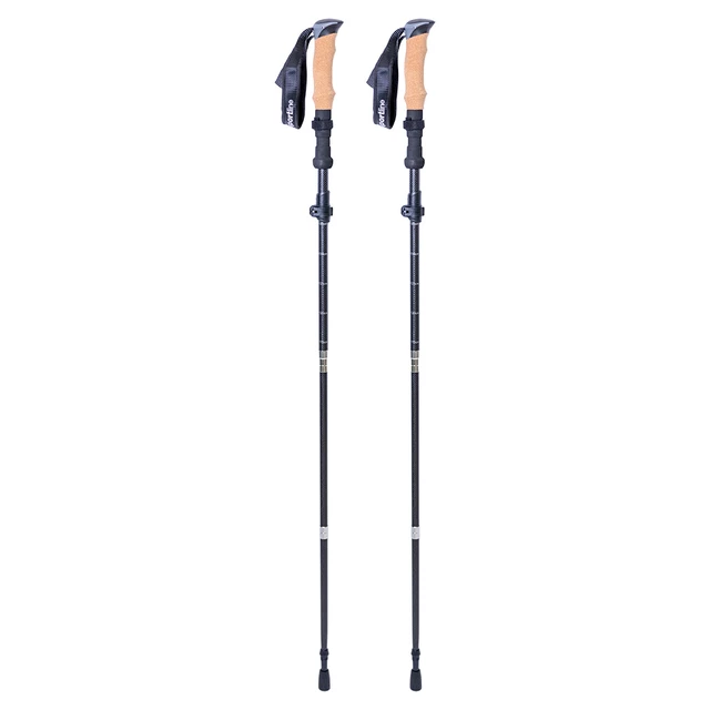 Kijki trekkingowe karbonowe inSPORTline Caretera ∙ 5-sekcyjne ∙ ultralekkie 255 g ∙ wys. 115-135 cm ∙ uchwyt korkowy ∙ wymienne końcówki ∙ pokrowiec