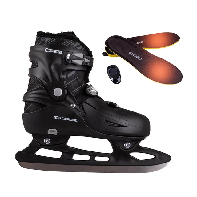 Łyżwy z wkładkami grzejącymi WORKER Niorto Karpatos ∙ zasilanie USB ∙ ComfortFit ∙ Thermo Fit ∙ AdjusTouch - Czarny