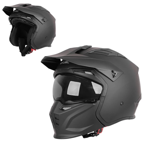 Kask motocyklowy modułowy W-TEC Badalone ∙ 3w1 ∙ zdejmowany daszek ∙ osłona przeciwsłoneczna ∙ kompatybilny z interkomem - Czarny matowy