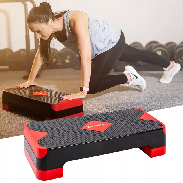 Step do ćwiczeń fitness regulowany inSPORTline AS150 ∙ nośność 200 kg ∙ antypoślizgowa powierzchnia ∙ lekki 2,32 kg - Czarno-czerwony