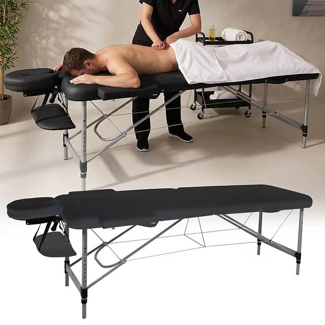 Stół do masażu inSPORTline Morrani ∙ 2-częściowy aluminiowy ∙ nośność 250 kg ∙ waga 15 kg ∙ regulowana wysokość ∙ torba transportowa - Czarny - Czarny