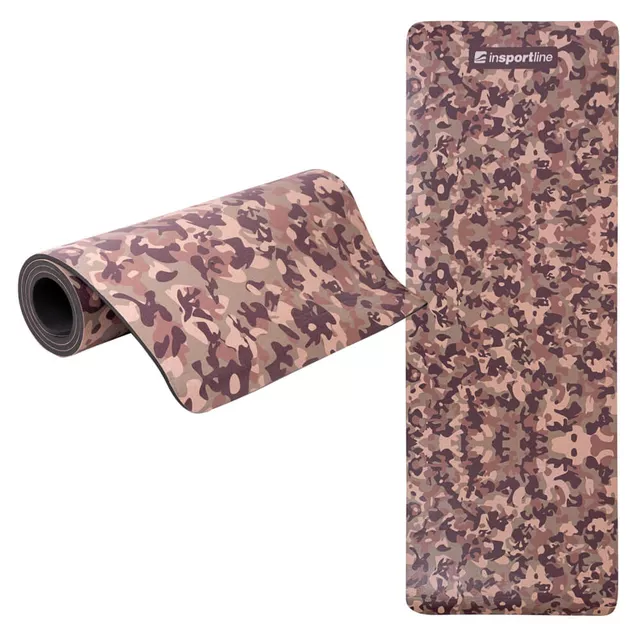 Mata fitness inSPORTline Camu 173×61 cm ∙ grubość 0,8 cm ∙ miękka tpe ∙ amortyzacja wstrząsów ∙ waga 1,3 kg - Brązowy kamuflaż