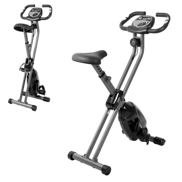 Rower treningowy składany inSPORTline Xbike ∙ magnetyczny system oporu ∙ pomiar tętna ∙ 8 poziomów obciążenia ∙ kółka transportowe ∙ cicha praca - Czerwono-szary - Czarny